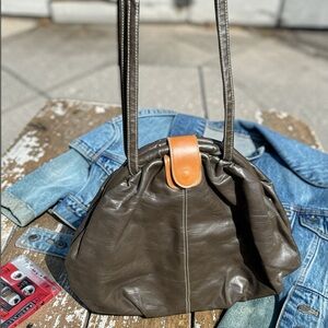 Vintage Capezio 1990s Large Leather Brown Shoulder Bag Purse Big Inside